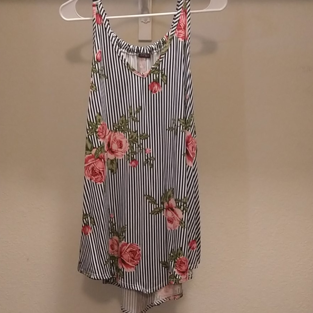Striped Floral Handkerchief Style Tank